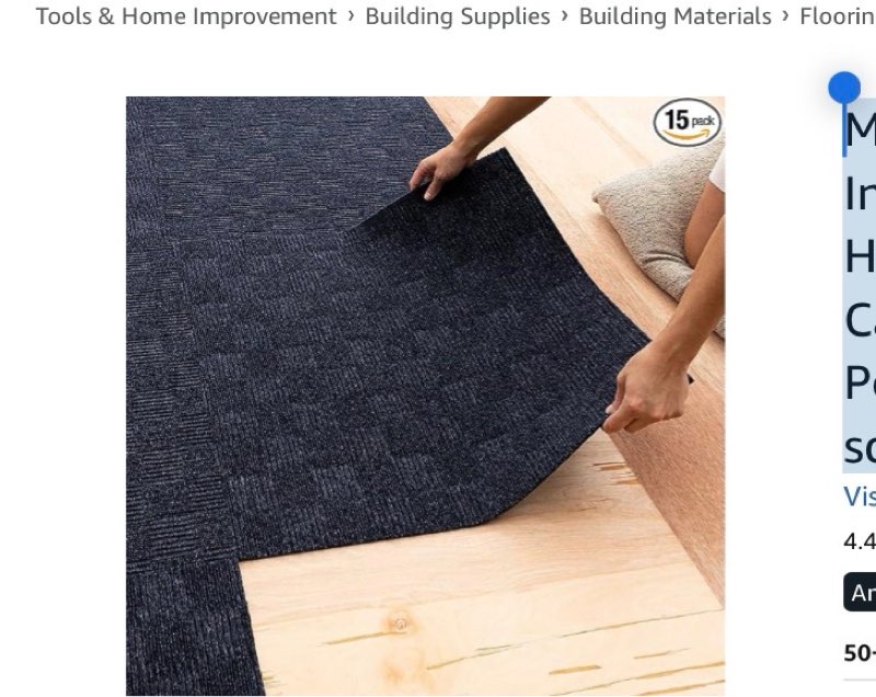 Mohawk Home 24" x 24" Indoor/Outdoor 0.25" Pile Height, Peel and Stick Carpet Tile, Blue Polyester, (15 Tiles) (60 sqft/Box