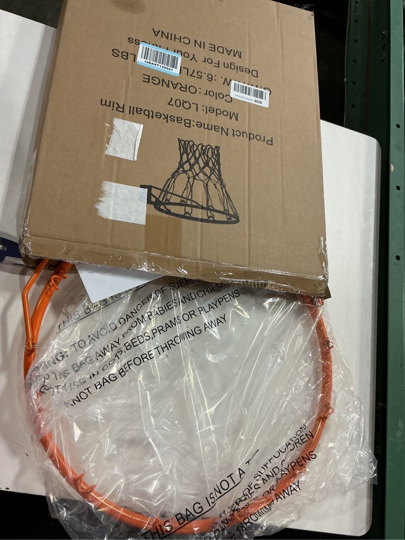 Condition photo showing New/Like New for basketball folding hoop, indoor/outdoor hanging basketball net, all-weather net, wall hanging 18"