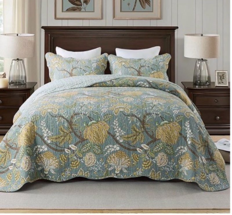Travan 3-Piece Quilt Set Quilted Bedspread Cotton Coverlet Set Floral Printed Oversized Quilted Bedd