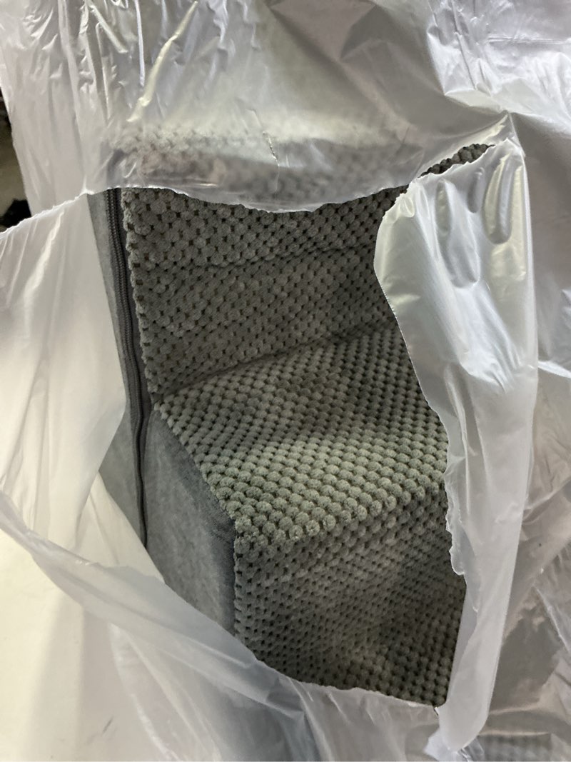 Condition photo showing As Is for EHEYCIGA Dog Stairs for Bed 18" H, 4-Step Dog Steps for High Bed, Pet Steps for Small Dogs and Cats, Non-Slip Balanced Pet Ramp Indoor, Grey Grey 4 15" x 24" x 18"