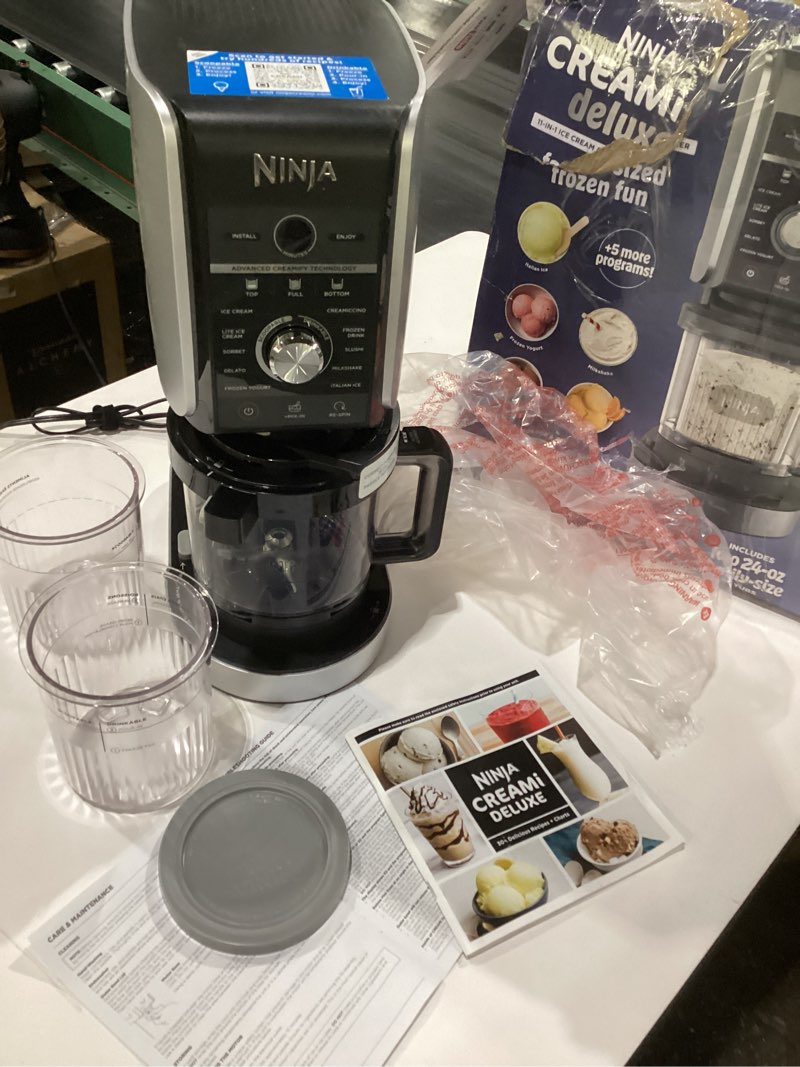 Condition photo showing Good Condition for ninja creami deluxe ice cream maker, treats and frozen desserts, sorbet, milkshakes, yogurt and more, 11-in-1 programs, xl capacity, includes two 24-oz family-size tubs, silver, nc501, not tested