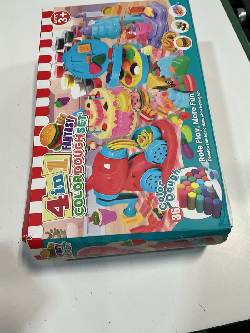 Condition photo showing New/Like New for 104 PCS 4 in 1 Color Dough Kitchen Creations Set: Ice Cream Playset Noodle Hamburger Cake Maker Machine, Art Crafts Dough Tools Kit, Kitchen Creations Food Play Toys for Boys Girls 4-8