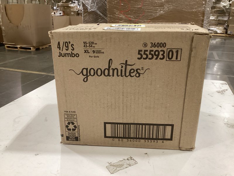 Condition photo showing Good Condition for goodnites nighttime bedwetting underwear for girls, size 4/9 jumbo, 9 count