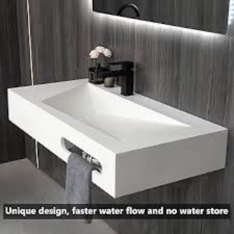 Polymarble 19\" Wall Mount Bathroom Sink with Overflow 