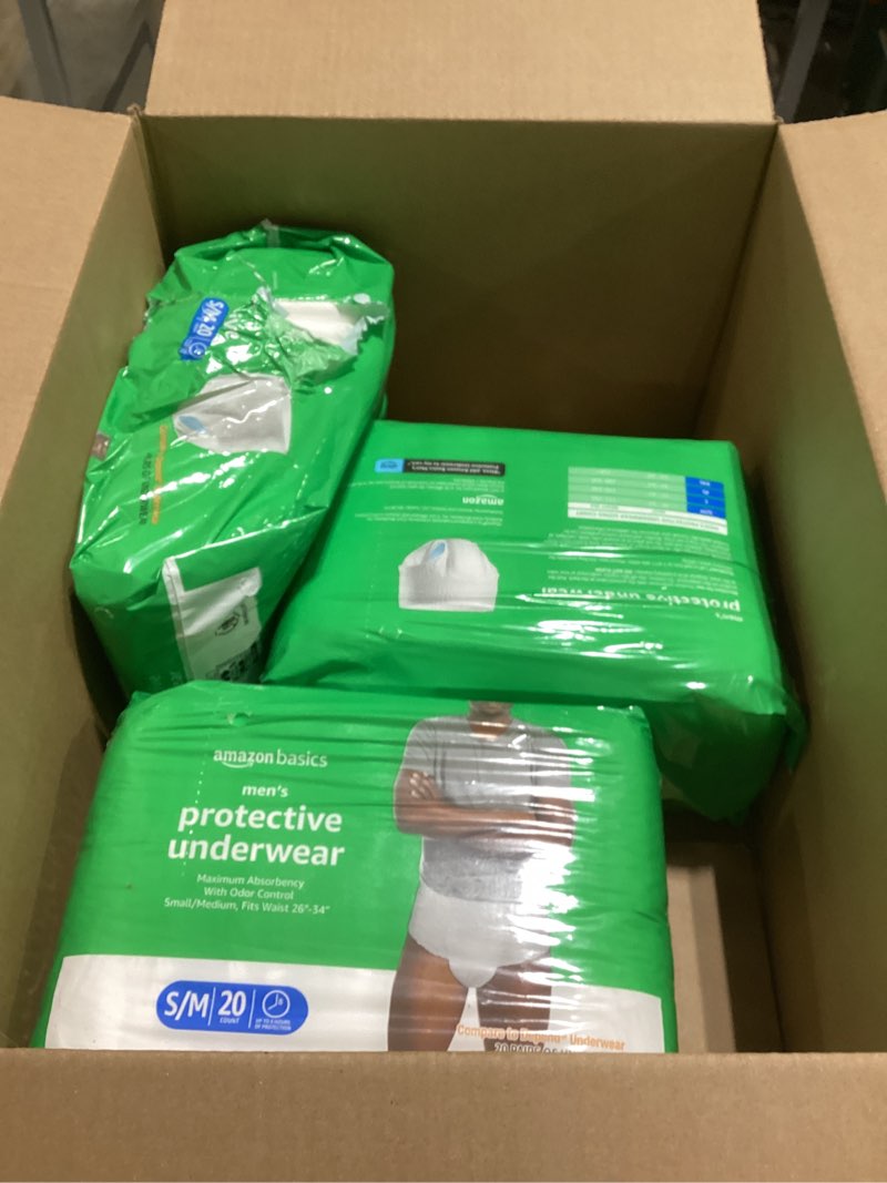 Condition photo showing Good Condition for Amazon Basics Incontinence Underwear for Men, Maximum Absorbency, Small/Medium, 60 Count (3 Packs of 20) Small/Medium 60.0