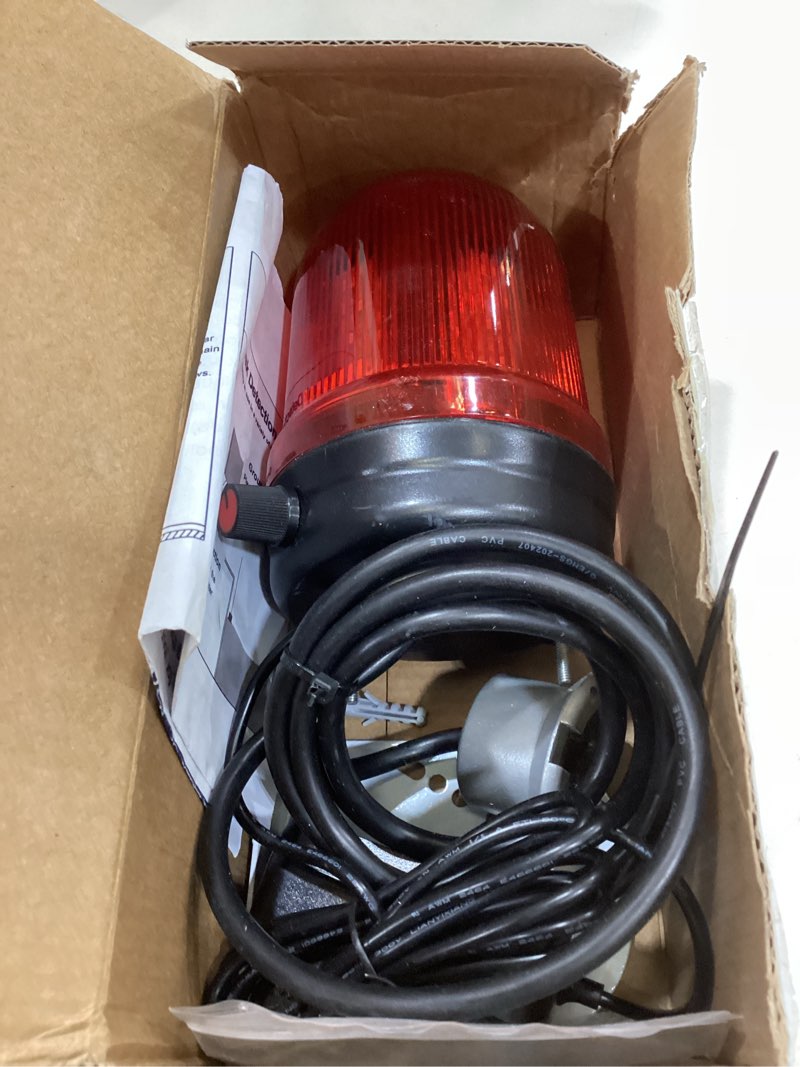 Condition photo showing As Is for sump pump alarm, high water leak detection with 110db loud alarm & led indicator, 5ft probe cable, dc 12v safety power, for basements, septic tanks, sumps, indoor & outdoor warning systems