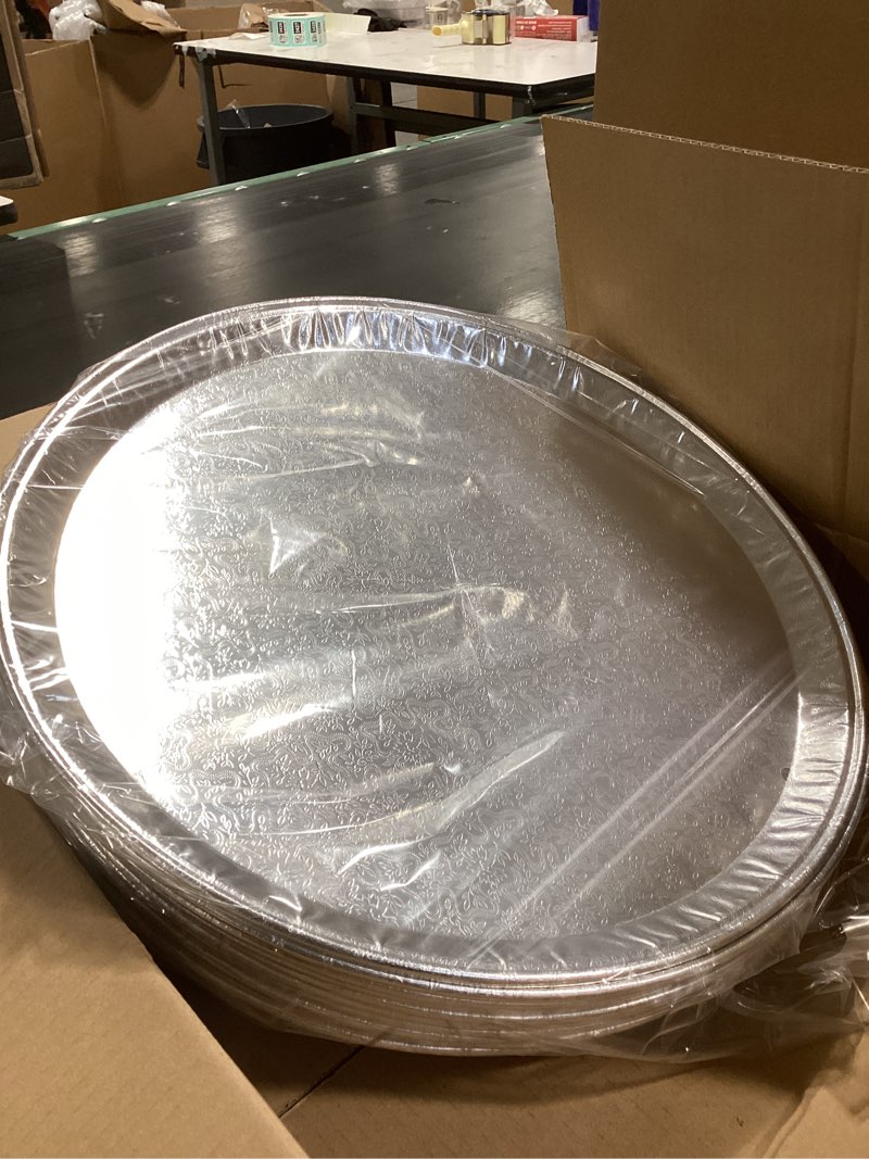 Condition photo showing Good Condition for 15 Pack Serving Platters 16”, Large Disposable Aluminium Foil Serving Trays for Parties, Silver Embossed Foil Serving Dishes/Plates for Vegetable, Fruit, Slices of Cake, Cookies 16 inch