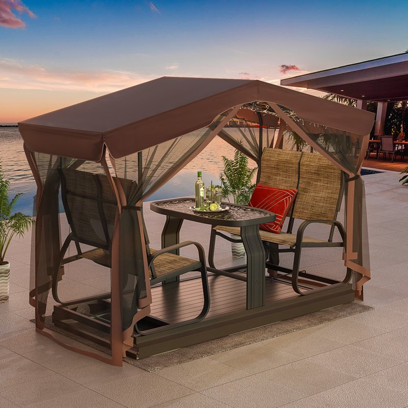 *incomplete,box b only* Arlmont & Co. Musheerah 4-Seat Outdoor Aluminum Glider Benches
