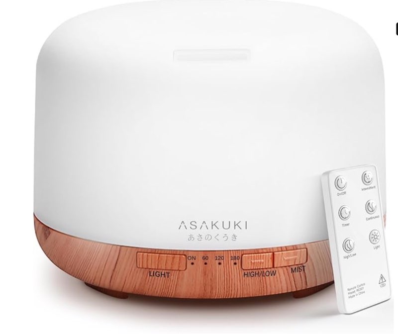 ASAKUKI Essential Oil Diffuser 500ml, Ultrasonic Aromatherapy Humidifier with Remote Control, 7 LED 