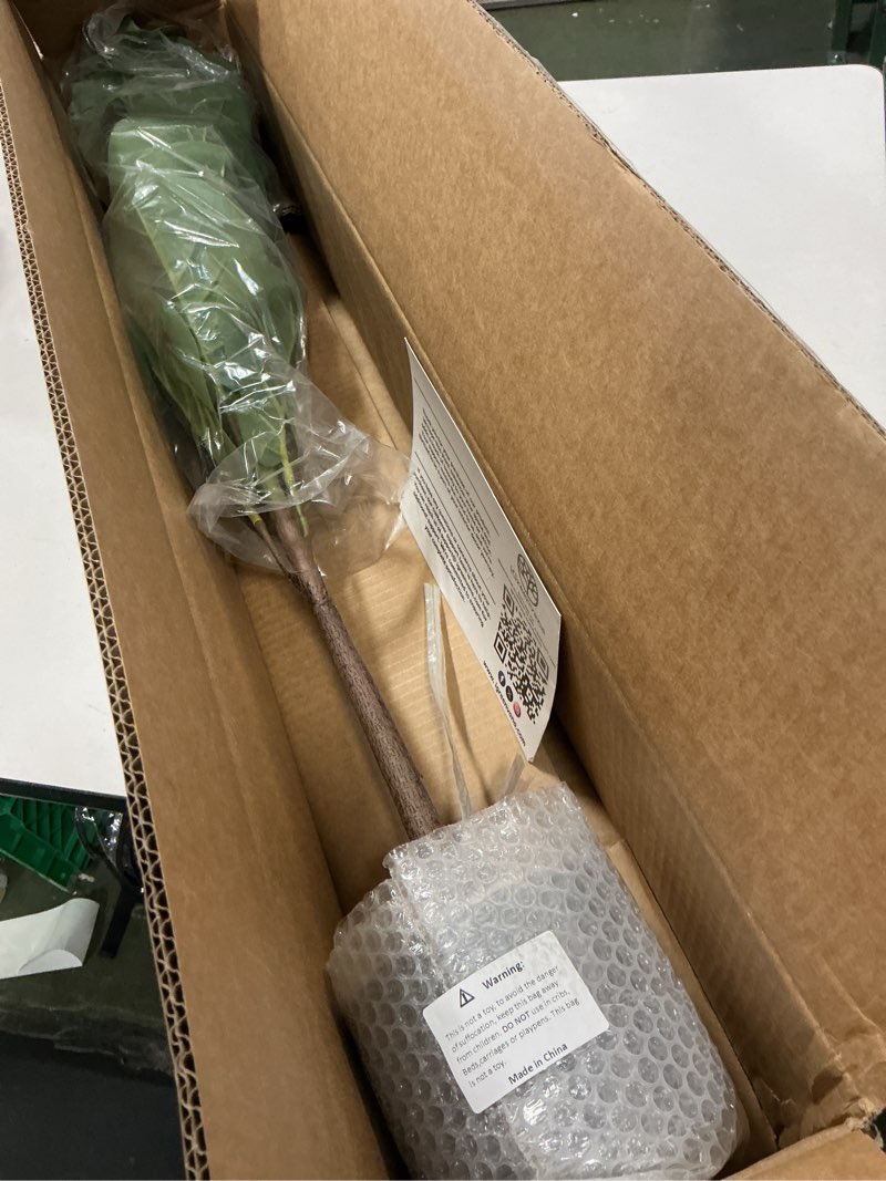 Condition photo showing As Is for Artificial Fiddle Leaf Fig Tree 3ft (36 Inch) Tall - with Remote LED Spotlight - Realistic Faux Potted Plant & Moss for Living Room & Office Decor