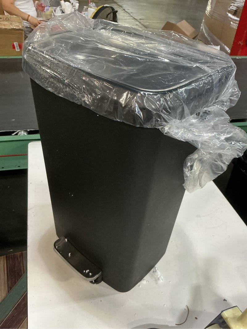 Condition photo showing New/Like New for garvee 13 gal / 50 l plastic trash can with lid, large garbage can for kitchen, rustproof step-on kitchen trash bin with liner rim, rear handle, soft close lid, black