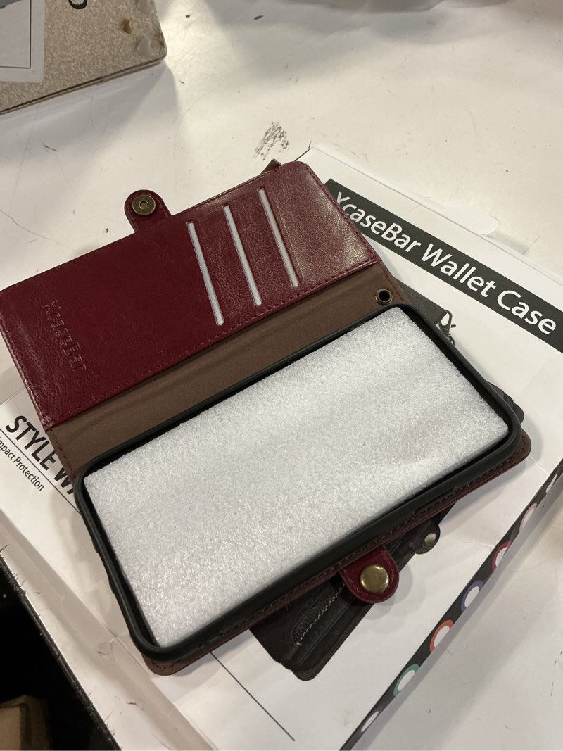 Condition photo showing Good Condition for xcasebar for iphone 11 6.1" wallet case with zipper credit card holder?rfid blocking?, flip folio book pu leather phone case shockproof cover women men for apple 11 case wine red