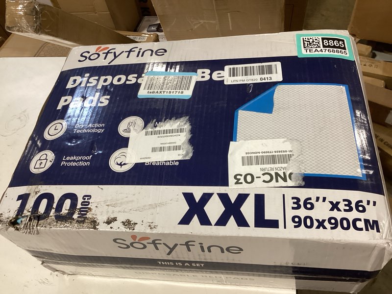 Condition photo showing New/Like New for sofyfine extra large chucks 36"x36" 100 count disposable bed pads heavy duty absorbent elderly adults incontinence bed pads,waterproof thicken puppy pee pad,changing underpads for women and baby 36"x36" (100 pcs)