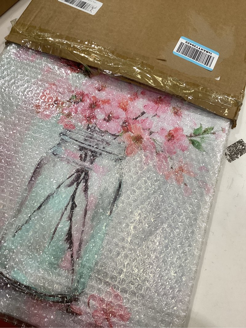 Condition photo showing Good Condition for Azartslr Pink Flower Canvas Wall Art, Farmhouse Rustic Floral Art Prints For Living Room, Vintage Bathroom Botancial Painting Poster, Plants Picture Kitchen Bedroom Decoration 16''W x 24''H Flower 02