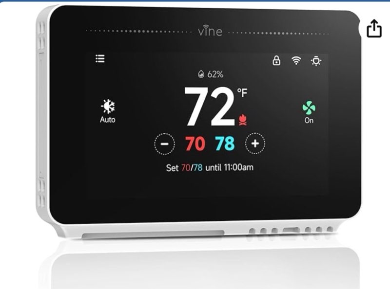 vine Programmable Thermostat for House with 4.3" Touch Screen, WiFi Smart Home Thermostat for AC and Heating, App/Voice Control, Compatible with Alexa and Google Assistant, C-Wire Required, TJ-919T