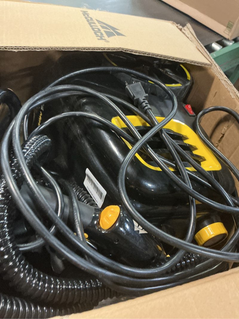 Condition photo showing As Is for McCulloch MC1385 Deluxe Canister Steam Cleaner, 2-Hour Runtime, Chemical-Free, 23 Accessories: Mop Head, Brushes & More - Built for Home, Tile, Carpet, Furniture, & Personal Car Detailing
