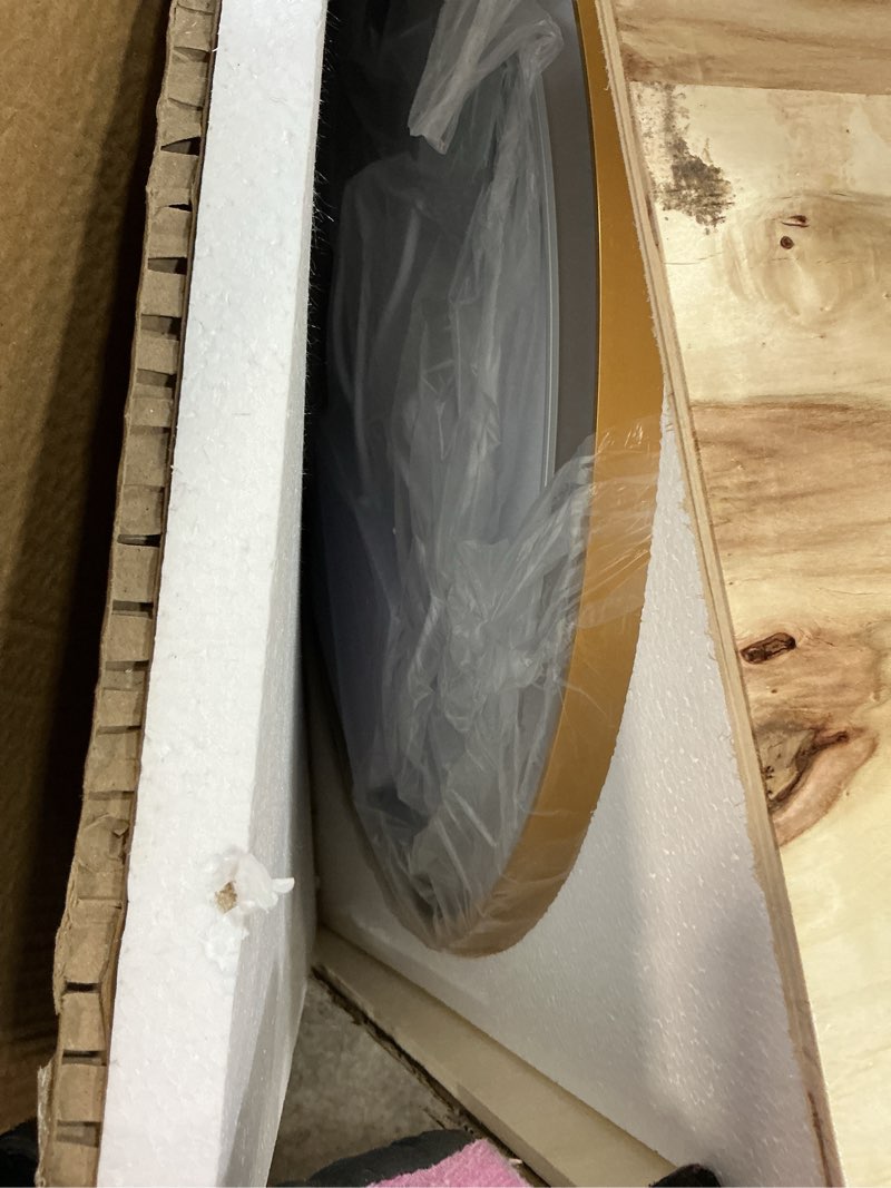 Condition photo showing Good Condition for niccy round led mirror for bathroom, 30" backlit mirror for wall circle lighted mirror with gold frame anti-fog, 3 colors, hd glass and ip65 waterproof frame with gold 30"l x 30"w