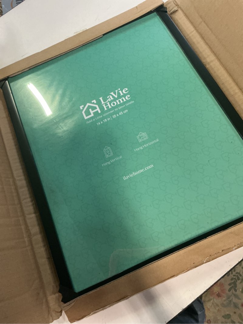 Condition photo showing Good Condition for lavie home 14x18 picture frame for wall display, 14x18 black picture frame with hd plexiglas, 14 x 18 poster frame 1 pack, display frame for vertical or horizontal, classic collection