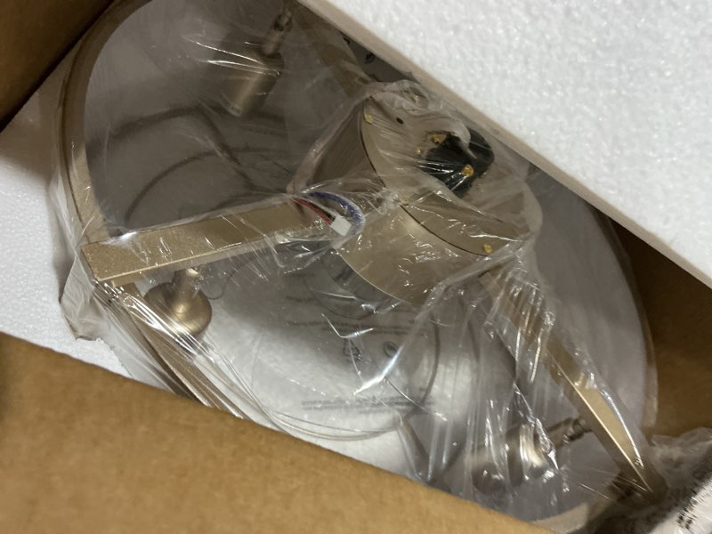 Condition photo showing As Is for sydacg 20" caged ceiling fans with lights, gold fandelier ceiling fan with light, boho chandelier fan remote control, 6 speeds for bedroom, nursery, living room gold fandelier fs-bg06