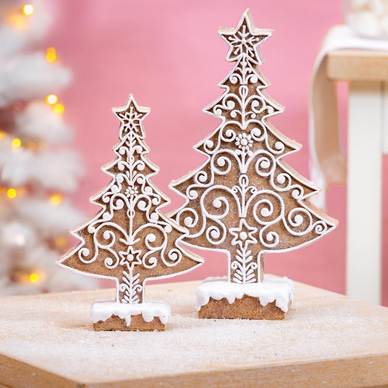 Sugar & Stripes Bright Table Décor Resin Gingerbread Tree, Set of 2