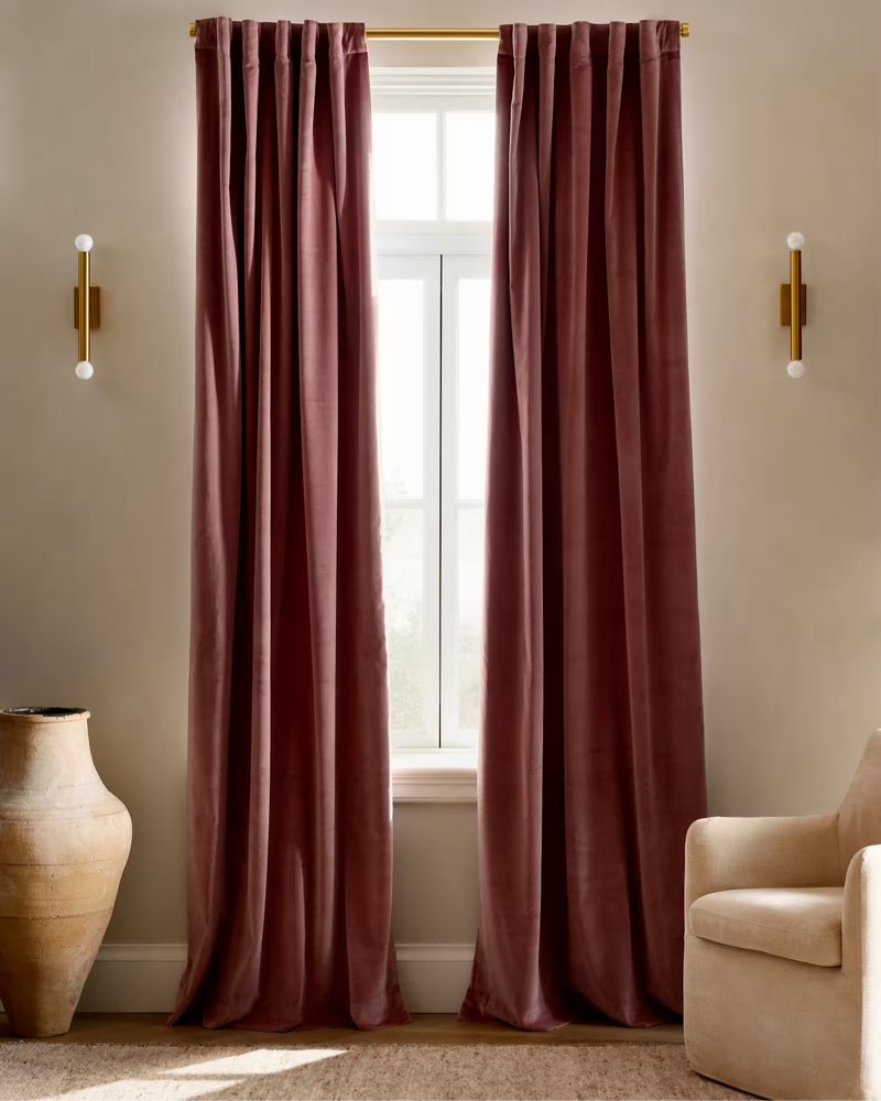 cotton velvet curtain - single panel mauve 48” x 106”