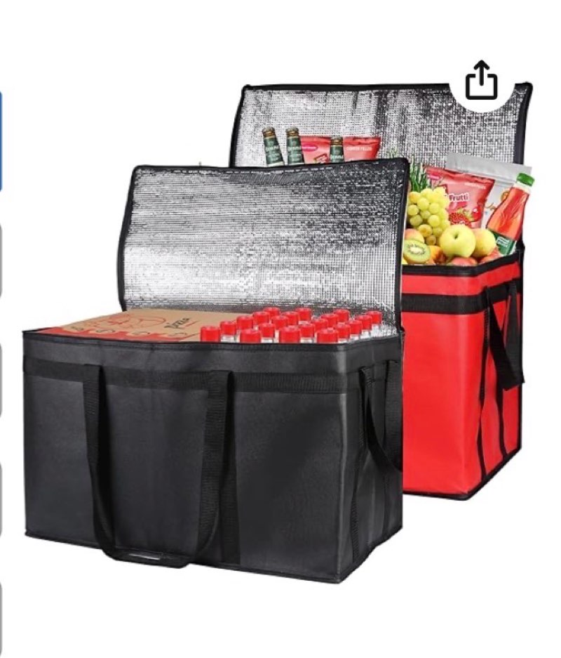 bodaon 2-pack insulated food delivery bag, xxx-large meal grocery tote insulation bag for hot/cold f