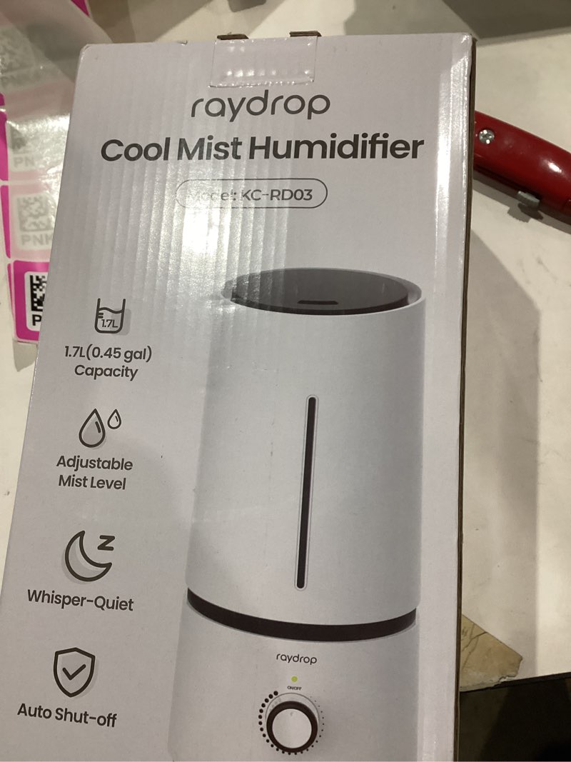Condition photo showing Good Condition for raydrop Cool Mist Humidifiers for Home Babies, 1.70 L Quiet and Small Ultrasonic Humidifier for Bedroom Nightstand, Space Saving, Auto Shut Off - (0.45 Gallon, US 110 V) 1.7L Standard White