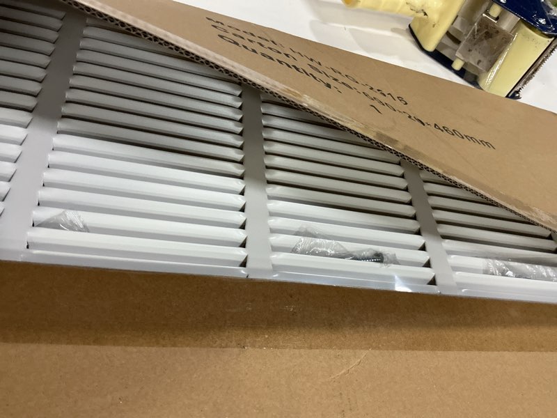 Condition photo showing New/Like New for 25"w x 16"h [duct opening size] steel return air grille, air return vent cover for ceiling and sidewall - hvac air vent covers - [outer dimensions: 26.75"w x 17.75"h]