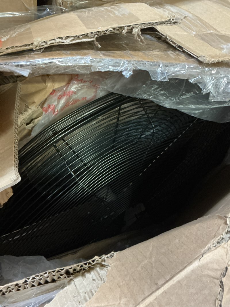 Condition photo showing As Is for vie air 30 inch industrial heavy duty pedestal oscillating metal stand fan