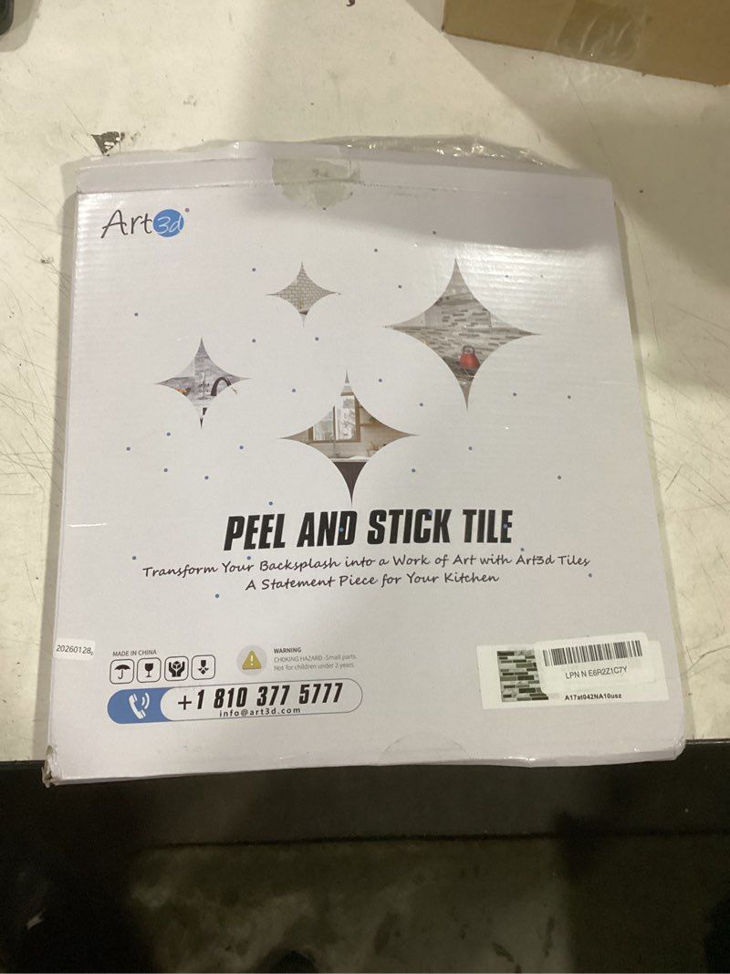 Condition photo showing Good Condition for art3d 10-sheet peel and stick kitchen backsplash tiles, 12"x12" self-adhesive marble grey wall tiles for kitchen and bathroom 12" x 12" (10 sheets) gray marble