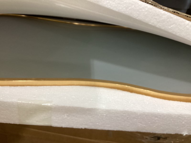 Condition photo showing As Is for Irregular Wall Mirror - Wall Mirrors Decorative 20"x36" Gold Asymmetrical Mirror Tempered Glass Aviation Aluminum Alloy Frame for Bathroom, Bedroom, Living Room, Cloakroom, Entryway Rose Gold 20"L x 36"W
