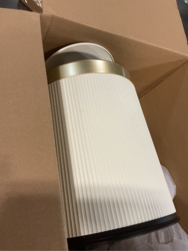 Condition photo showing As Is for Pukomc Bathroom Trash Can with Lid?3.5 Gallon Motion Sensor Waterproof Touchless Garbage Can, Smart Plastic Trash Bins Suitable for Kitchen, Bathroom, Bedroom, Living Room, Office Beige