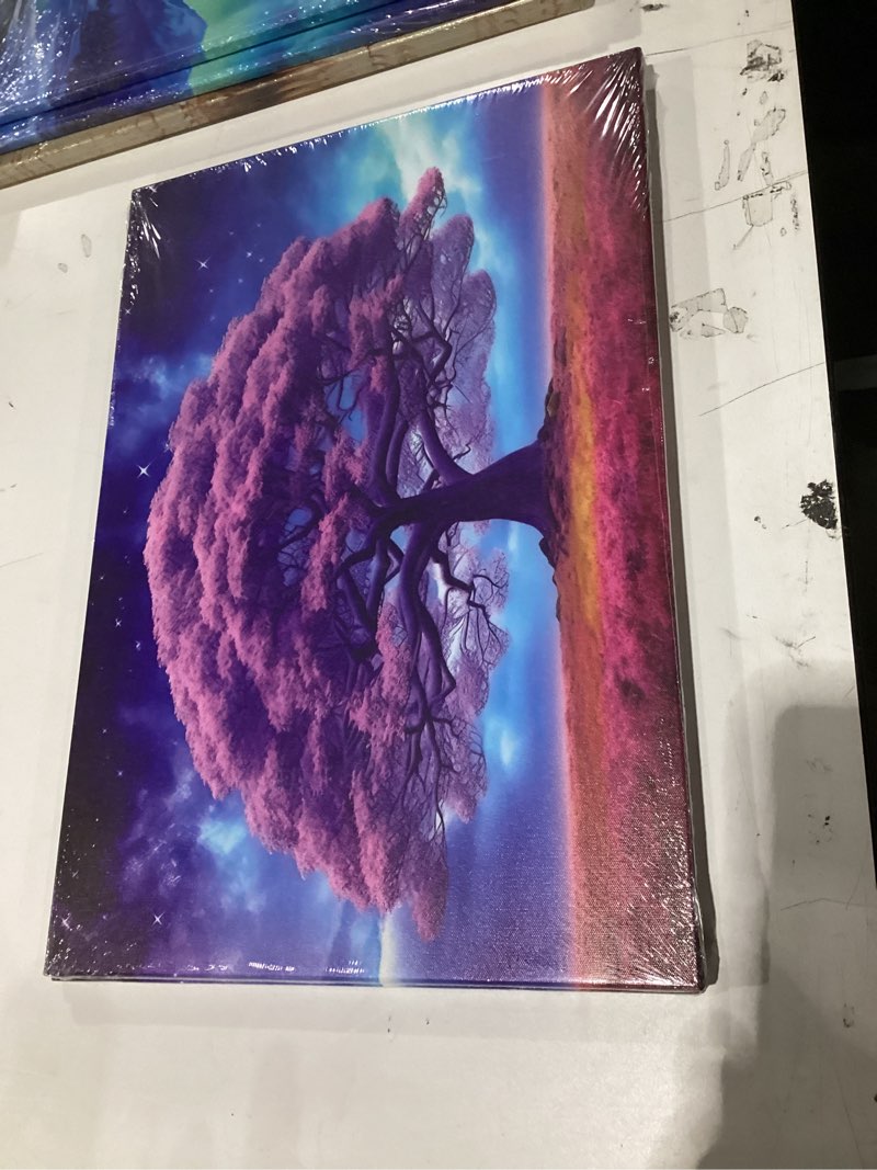 LYUNSHUO Northern Lights Canvas Wall Art Purple Tree Picture Print Aurora Painting Modern Artwork fo