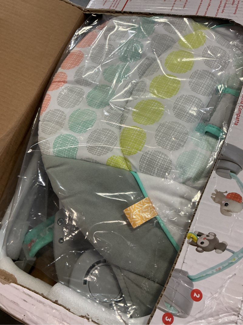 Condition photo showing Good Condition for bright starts portable automatic 6-speed baby swing with adaptable speed, taggies, music, removable-toy-bar, 0-9 months 6-20 lbs (whimsical wild)