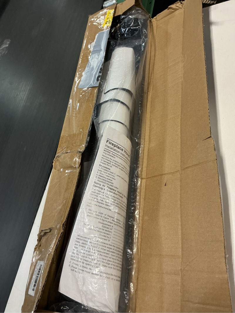 Condition photo showing New/Like New for Black Adjustable Fireplace Hood for 28 to 48" Fireplace Hood Heat Shield Equipped with Insulation Cotto