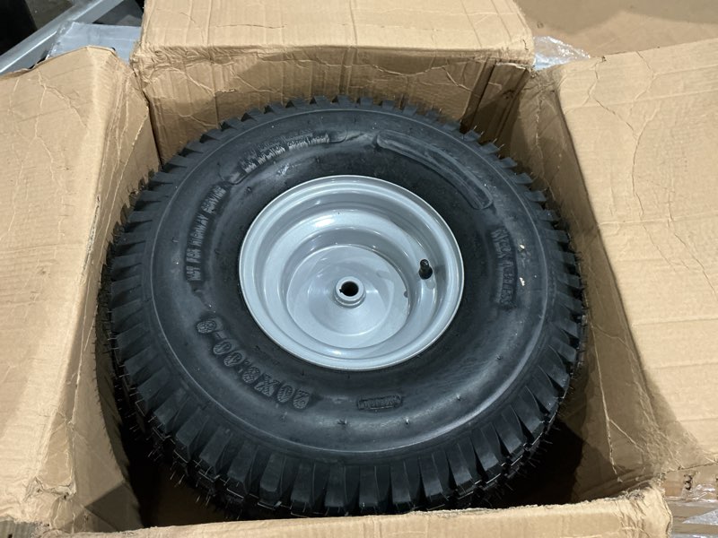 Condition photo showing Good Condition for ar-pro 20x8.00-8 rear tire and wheel assemblies for riding lawn mowers - 3/4" borehole, 3.5" offset hub and 3/16" keyway, 4 ply tubeless, 965lbs capacity (set of 2) 20 x 8.00-8" tubeless (offset hub) silver