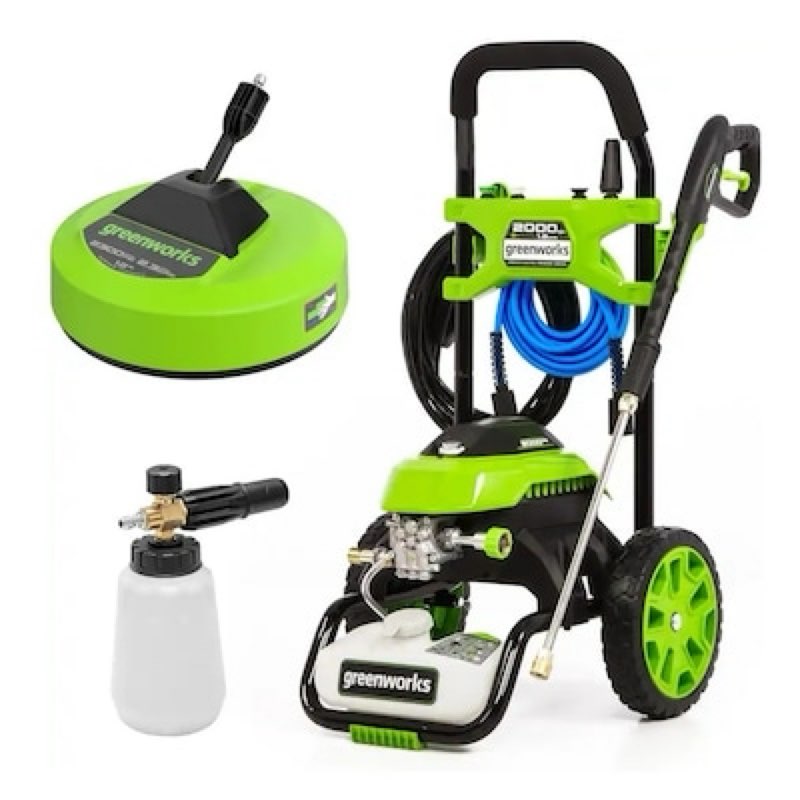greenworks 2000-psi 1.2-gpm cold water electric pressure washer with 4 spray tips and surface cleaner