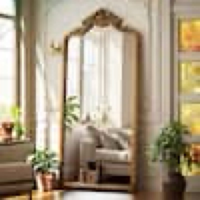 Antique Gold Arched PU Frame with Ornate Carved Decoration Full Length Mirror Floor Mirror