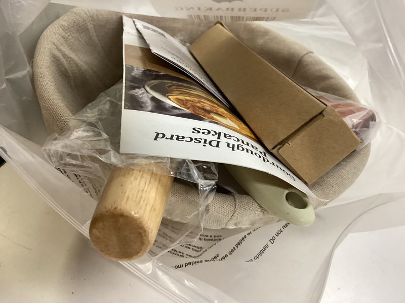 Condition photo showing Good Condition for Superbaking Banneton Bread Proofing Basket, Sourdough Bread Baking Supplies, Round 9 Inch Sourdough Starter Kit, Proofing Basket for Baking, Bread Making Supplies Tools, Banneton Basket Gift Set