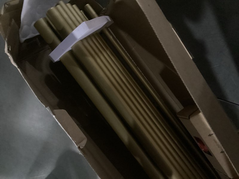 Condition photo showing As Is for TONIAL1 Inch Double Curtain Rods 140 to 195 Inches, Heavy Duty Decorative Long Drapery Rod for Windows 128 to 190 Inches (5.75 to 11.7 ft) with Classic Cap Finial, Gold Gold 140-195"