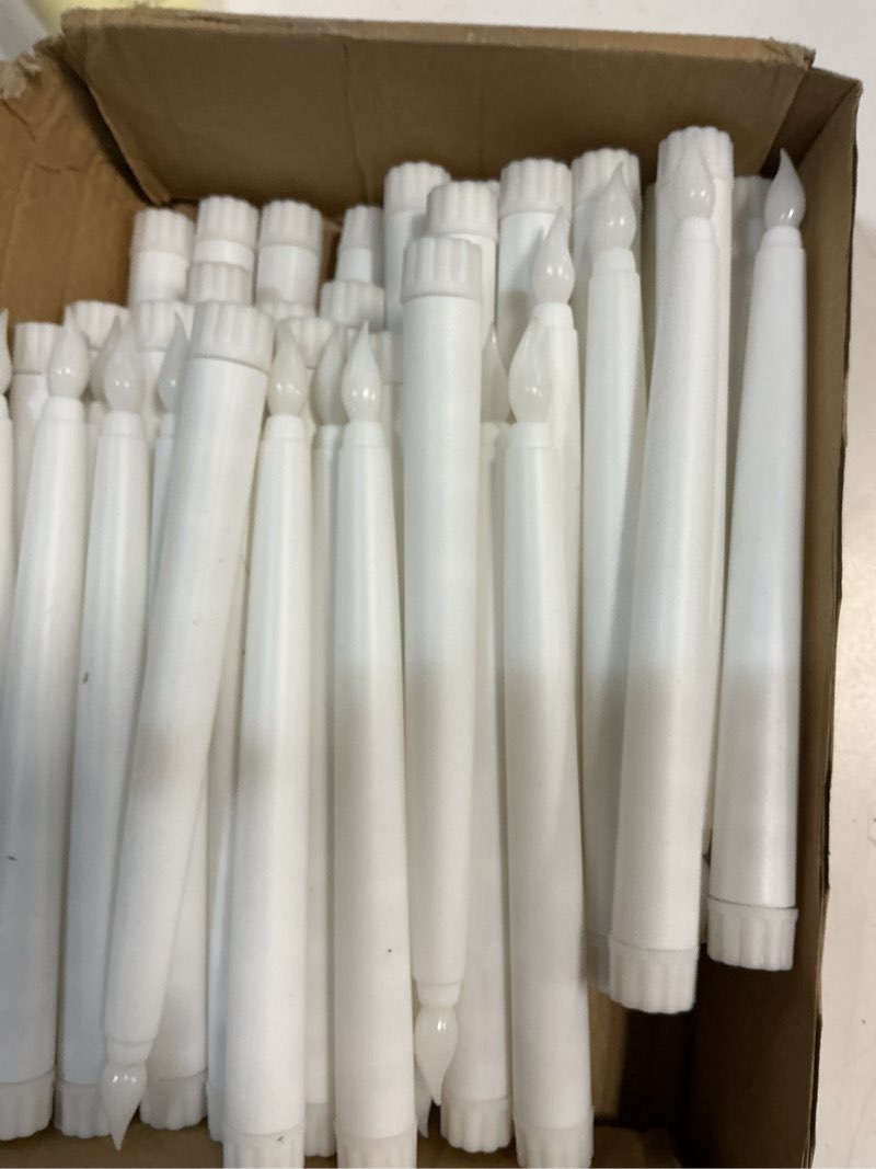 Condition photo showing As Is for Baquler 50 Pcs 8.5 Inch LED Flameless Taper Candles Bulk Battery Operated Taper Candles Flickering Candlesticks for Wedding Church Valentines Day Table Decoration 8.5 Inch White 50