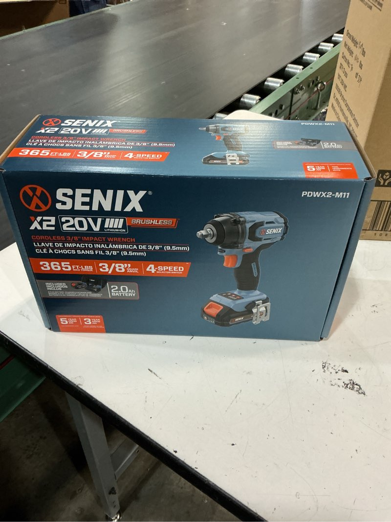 Condition photo showing New/Like New for senix 20 volt max* brushless 3/8" impact wrench (245 ft lbs) w/ 2.0ah battery & charger, pdwx2-m11