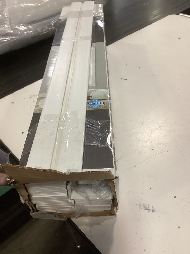 Condition photo showing As Is for better homes & gardens 2" cordless faux wood horizontal blinds, white, 23x64