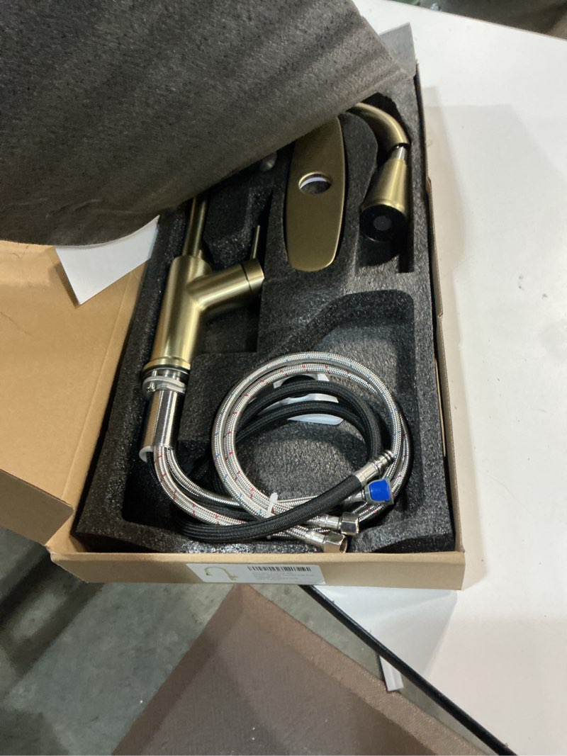 Condition photo showing Good Condition for Kitchen Faucet with Pull Down Sprayer Brushed Gold, High Arc Single Handle Kitchen Sink Faucet with Deck Plate, Stainless Steel Faucet for Kitchen Sink for Farmhouse Laundry Rv Brushed Gold?Upgrade?
