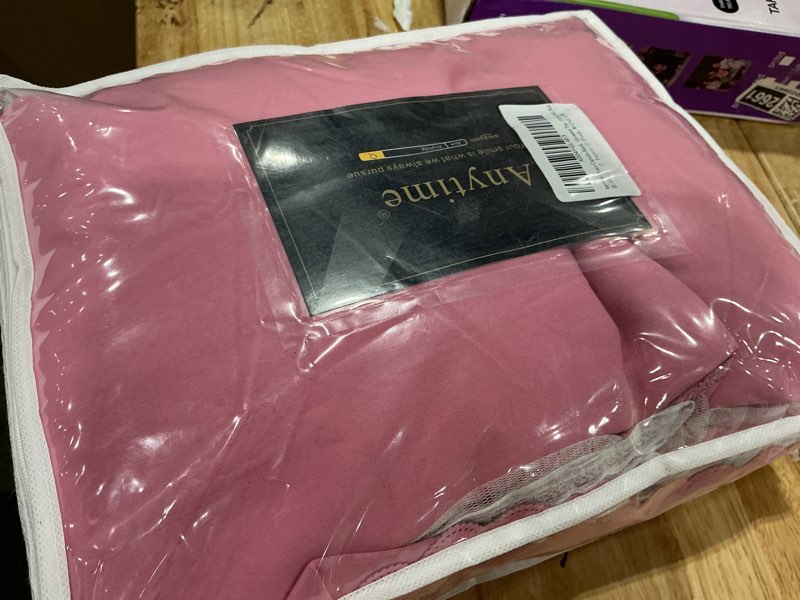 Condition photo showing New/Like New for anytime home curtains blackout and sheer layered solid window curtain panel pair with grommet top, 52wx108l,pink 52"w x 108"l (pack of 2) pink