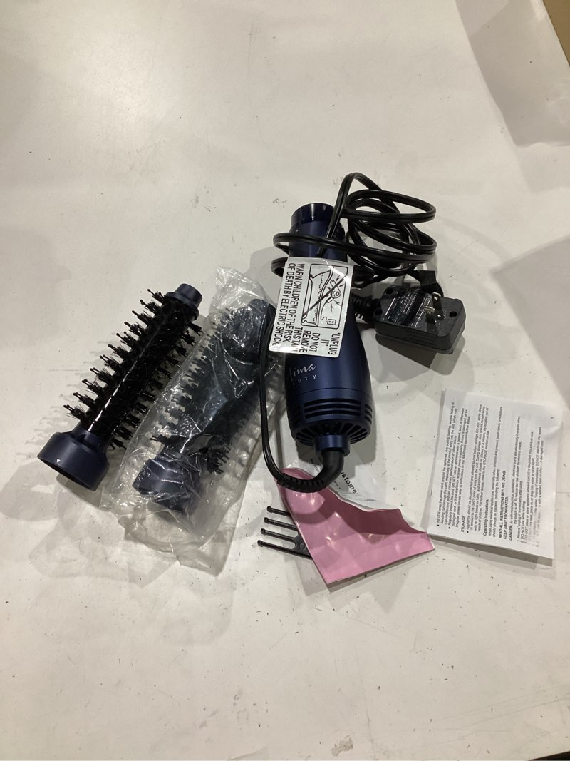 Condition photo showing Good Condition for hair dryer brush, aima beauty 4-in-1 upgrade hot air straightener curler function for women, hair styling tools, prussian blue-round dark blue 1" & 1.25" round barrel