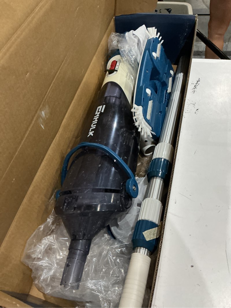 Condition photo showing As Is for enhulk pc15 cordless handheld pool vacuum, upgraded 13.4" wide head | 18.5 gpm powerful suction, 60 mins runtime, 87.5'' telescopic pole, 4 filter bags, pool cleaner for above & inground pools