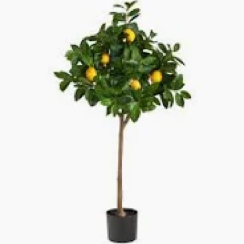 warmplants artificial lemon tree, 4ft tall fake lemon silk plant with white planter, faux lemon plas