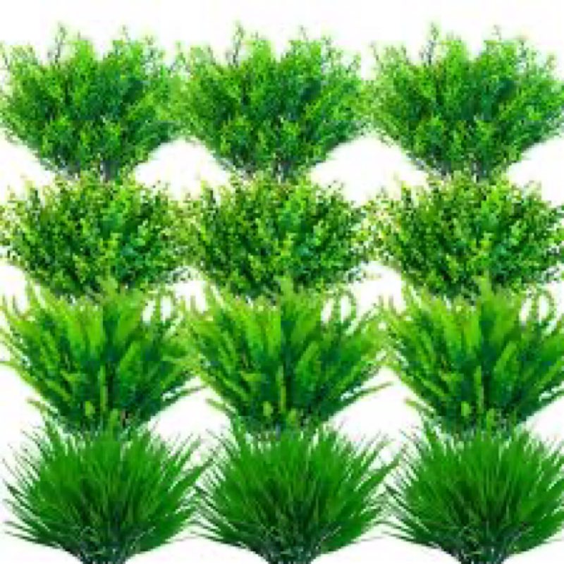 AUMVEYI 20 Pcs Artificial Outdoor Plants UV Resistant Fake Green Grass Plants for Spring Summer Deco