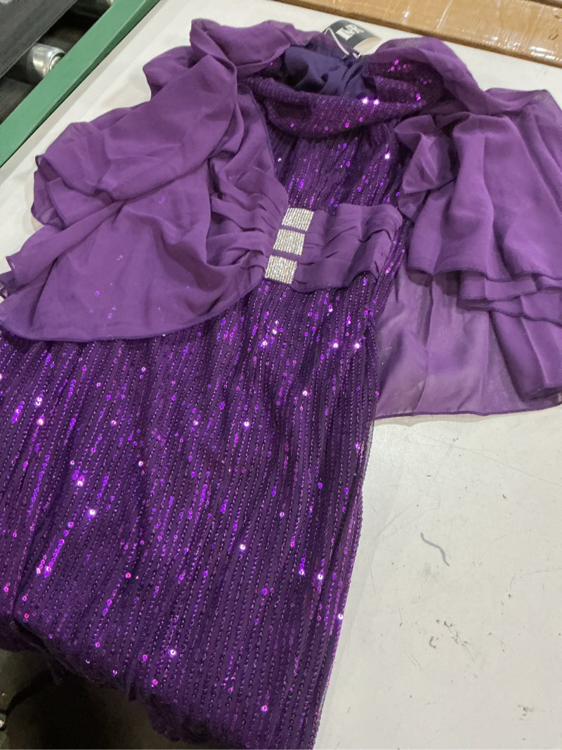 Condition photo showing Good Condition for (Size:S)(similar)Hanna Nikole Chiffon Popover Dress with Rhinestone Knee Length Poncho Sheath Dress for Cocktail Party Medium Purple